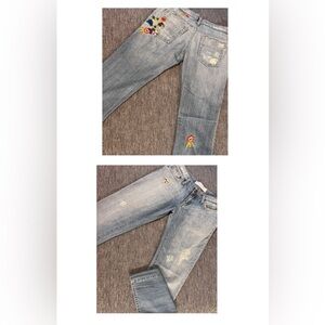 Joes Jeans Womens 28 Blue Denim Embroidered Floral Distressed USA Made